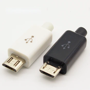 10pcs Micro USB 5PIN Tipo de la Soldadura Enchufe hembra de los Conectores del Cargador USB 5P Cola de toma de Carga 4 en 1 Blanco Negro