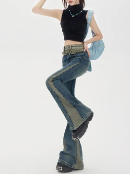Americana de Ropa de Estilo Cintura Alta pantalones Vaqueros Pantalones Flare 2023 la Moda de las Mujeres Holgados Y2K Ancho de la Pierna del Dril de algodón Pantalones de Mujer Ropa