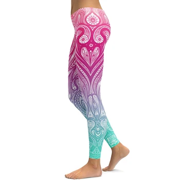 [Tú eres Mi Secreto] Nuevo Sexy de las Mujeres Legging de Arte Floral de Impresión Leggins Slim Pantalones de Cintura Alta del Colorido de Tobillo-Longitud de la Ropa de Entrenamiento