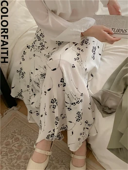 Colorfaith SK5901JM Nueva 2023 Salvaje Floral Vintage Salvaje Cintura Alta Elegante Dama coreano de la Moda de la Primavera Verano de las Mujeres de Faldas Largas