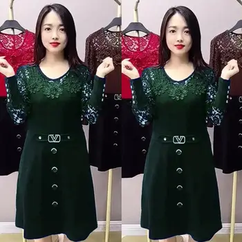 La mujer del Vestido de 2023 Verano Nuevo Estilo coreano de la Moda de Empalme Manga Larga de la Rodilla-Longitud de la Falda de la Primavera Y el Otoño Delgado Vestidos de Brasil