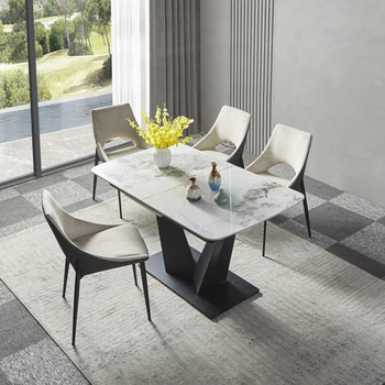 Italiano minimalista importados placa de roca de la tabla moderna de la luz de lujo de la familia pequeña mesa rectangular extensible mesa plegable