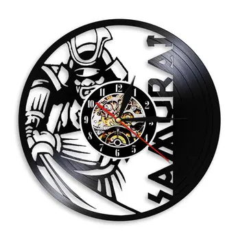 Super Cool Samurai Silihouette Arte de la Pared Decoración del disco de Vinilo Reloj de Pared Moderno Diseño en 3D de Pared Reloj de la Decoración del Hogar, Regalos Únicos