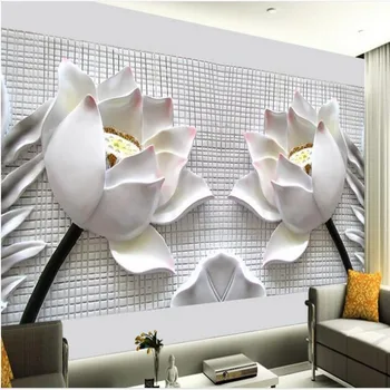wellyu Personalizados de gran escala murales de alta gama en tres dimensiones alivio de loto fresco TV fondo pared de fondo de pantalla