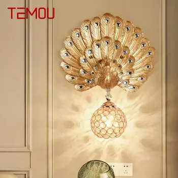 TEMOU Contemporáneo de Resina de pavo real de Luz de Pared LED de Oro Creativo de Cristal Lámpara de pared Lámparas Para el Hogar Sala de estar Dormitorio Decoración