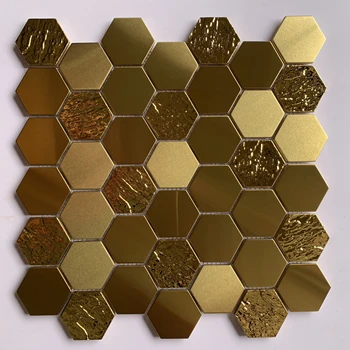 Matt Oro hexagoanl del metal del acero inoxidable de baldosas de mosaico para KTV vivir decoración de la habitación
