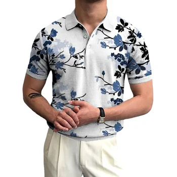 2023 Nueva ropa de los hombres camisa de POLO de color de la figura de la impresión en 3D tendencia de manga corta de los hombres de la primavera y el verano de la calle de la solapa de la camiseta