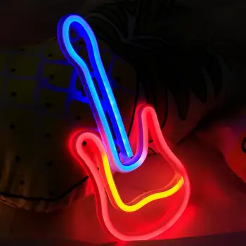 3D Neon Guitarra de LED de Luz de Señal de Luz Decoración del Arte de la Luz de Neón de la Casa de la Decoración de la Casa Rock Bar Pub del Hotel Fiesta en la Playa Usb de la batería de la Lámpara