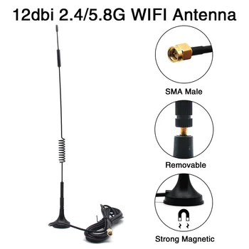 12dbi Antena WIFI 2G 3G 4G 5G de Banda Dual polo de la antena SMA Macho RP SMA Macho con base Magnética para el Router de la Cámara de Refuerzo de la Señal
