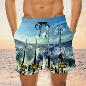 Offshore de Pesca Pesca de PECES Amante Pescador Nada Impresión 3D de pantalones Cortos de Verano Vacaciones de Playa, pantalones Cortos de Natación para Hombres de los Deportes de la Mitad de los Pantalones-2