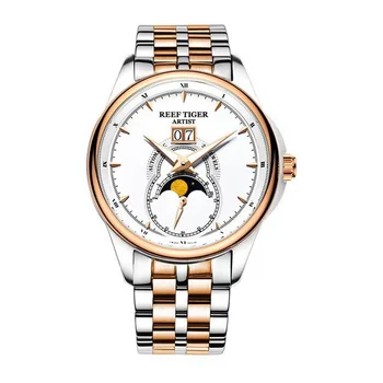 hombres reloj de pulsera,hombres de la fase lunar automático relojes de los Arrecifes de Tigre de lujo de hombre impermeable reloj mecánico vestido montre RGA1928