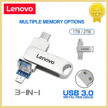 Lenovo OTG 3-1 Unidad Flash Usb de 1 tb, 2 TB de Memoria Para el Ordenador Y el Teléfono a las Tres de Usar Pluma de Metal de la Unidad de Rotación de la Memoria Stick Usb 3.0