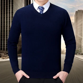 Los suéteres para Hombre de la Ropa de Lana 100% El Nuevo Otoño y el Invierno Casual de Negocios de Mantener Caliente V-cuello