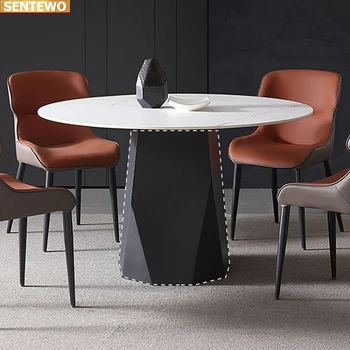 Diseñador de Lujo ronda de la cena de Mármol Roca de la Losa mesa de comedor de 8 sillas tische muebles meuble marbre de acero Inoxidable base de oro