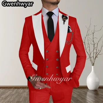 Gwenhwyfar Personalizado De La Moda De Traje Rojo, Incluyendo Señaló El Cuello De Chaqueta, Chaleco Y Pantalones Para Los Jóvenes Parte Diario Casual