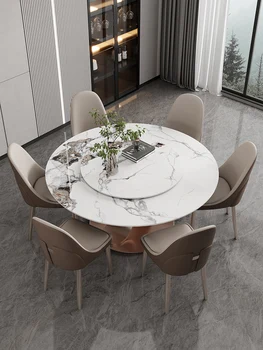 Brillante roca de pizarra mesa redonda de la luz extravagante mesa redonda silla combinación moderna simples de la casa italiana de alta gama