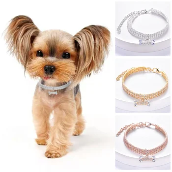 Ajustable Collar del animal doméstico del Gato del Perro del Collar con Diamante de Circón Hueso Colgante de la Joyería de Lujo de Metal de Cobre Cachorro Collares de Perro Suministros