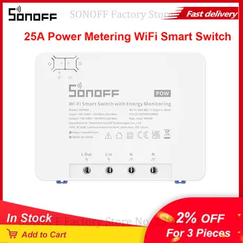 Itead SONOFF POWR3 WiFi Smart Switch de encendido 25A 5500W Medidor de Energía el Consumo de Protección de Sobrecarga Funciona con Google Hogar Alexa