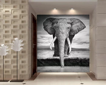beibehang 3d mural de papel pintado de la Foto de fondo de pantalla en blanco y negro elefante porche decorativa mural de papel pintado para la habitación de los niños de Vinilo de la pared