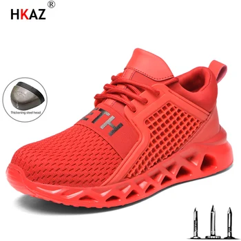 HKAZ Puro Negro Rojo para los Hombres de las Mujeres Anti-Sensacional Trabajo de Zapatillas de Protección de los Zapatos de Seguridad a Prueba de pinchazos Indestructible Duradera 306