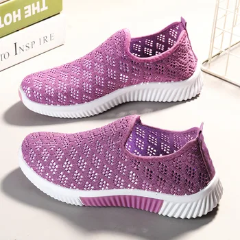 2023New Verano coreano Malla Cómodos Zapatos de las Mujeres Transpirable Hueco de Deportes de Caminar Zapatillas de deporte Casuales Planas de las Señoras de Sólidos Zapatos