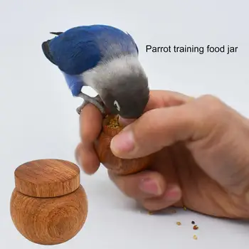 La Alimentación de los pájaros Frasco de Mano Interactiva Circular de Aves IQ Herramientas de Formación Interactiva Juguetes de Madera Frasco de Comida para Mascotas Suministros