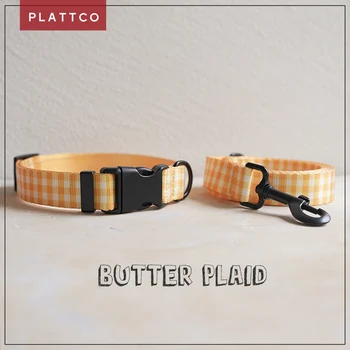 PLATTCO collar de perro con correa diseñada para grandes medianas pequeñas perro MANTEQUILLA a CUADROS combina hábilmente de cinta de impresión de 5 tamaños PDC307