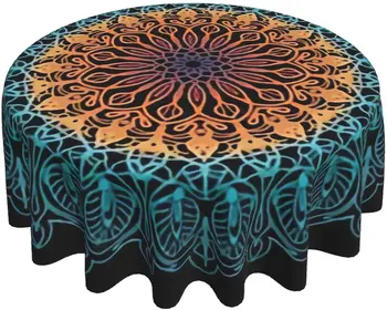 Gradiente De Mandala Mantel De 60 Pulgadas Ronda Estilo Bohemio Manteles Impermeables Mesa Cubierta De Tela