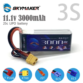Skymaker Batería Lipo 3S 11.1 V 3000mAh 25C 50C XT60 T Enchufe para Wltoys Coche RC 124008 Barco Drone Batería de Lipo de Actualización RC Piezas