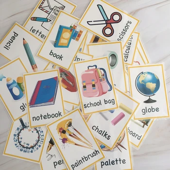 25PCS Papelería Bebé Niños que están Aprendiendo inglés Palabras Bolsillo de la Tarjeta de Tarjetas de memoria Flash Montessori Principios de los Juguetes Educativos de la Tabla de Word Tarjeta de Juego