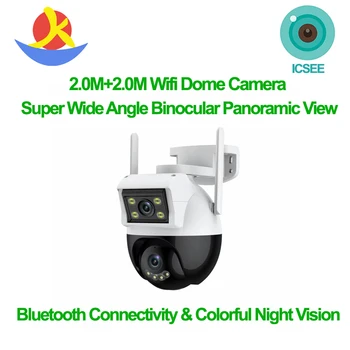 Icsee Wifi Cámara Súper Gran Angular Binocular Vista Panorámica 4Mp al aire libre de la Seguridad de la Cámara Domo de Red Con el Color de la Visión Nocturna