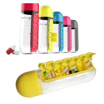 600 ml de Deportes Botella de Agua de Plástico Combinar Diario de Cajas de pastillas Organizador de la botella de agua a Prueba de Fugas Botella Vaso al aire libre