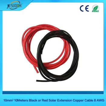 10 mm2 10 metros de Negro o Rojo Solar Extensión de Cable de Cobre de 8 AWG para Paneles Solares de Conexión con Aislamiento de PVC, Cable Eléctrico