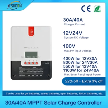 MPPT Controlador de Carga Solar 30A 40A 12V24V Automático para Baterías de Litio Solares FOTOVOLTAICOS, Regulador del Cargador con el BT-1 ML2430/ML2440