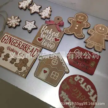 12pcs de madera, decoración de pan de jengibre conjunto de capas de la bandeja, Navidad, creativo, decoración de escritorio