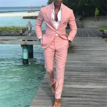 2023 Nueva Capa Pantalones de Playa Hombres Trajes de color Rosa Trajes para la Boda de la Bola Slim Fit Novio Tuxedos Mejores Masculino de los Hombres de Traje de 2 Piezas(Chaqueta+Pantalón)