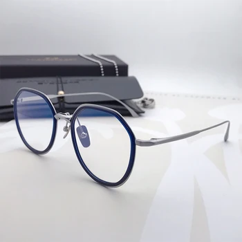 FECHA japonés LÍNEA+ de Titanio Puro Diseñador de la Vendimia de la Ronda de Anteojos en el Marco de los Hombres hechos a Mano de la Miopía Gafas de la Mujer de los Ojos Accesorios