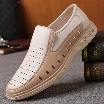 De los hombres Casual Zapatos de Cuero de Verano Hueco Transpirable Suave de Fondo Sandalias de Ocio Ligero Cómodo Calzado Zapatos Hombre