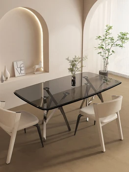 La luz y el lujo de vidrio templado mesa de comedor mesa de comedor rectangular de diseño italiano de vidrio mesa de comedor y silla combinación
