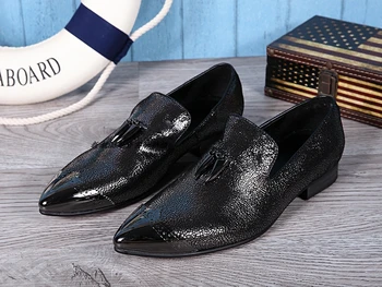 British estilo de los zapatos de los hombres de lujo de la marca para hombre punta del dedo del pie zapatos de vestir astilla brillo de la boda formal mocasines hierro de oro de dedo size13