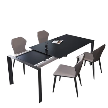 Minimalista retráctil rock tamaño de la tabla apartamento rectangular casa de lujo diseñador mesa de comedor y silla combinación