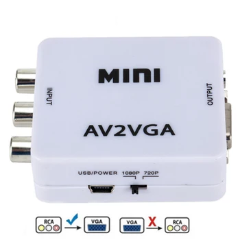 1080P AV2VGA / CVBS Mini Caja de Vídeo 3RCA AV A VGA con Audio de 3,5 mm de Salida del Convertidor del Adaptador para TV Reproductor de DVD Monitor Proyector