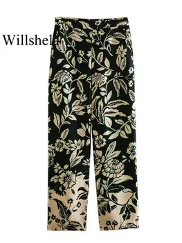 Willshela Las Mujeres De La Moda De Lado Impreso De La Cremallera De Los Pantalones De La Vendimia A Mediados De Cintura De Cuerpo Entero De Mujer Elegante Señora Recta Pantalones