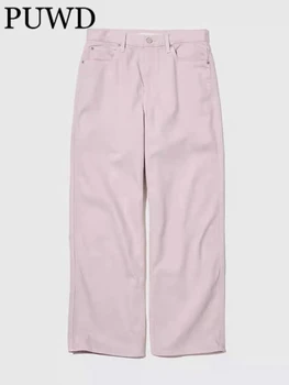 PUWD las Mujeres de la Moda Rosa del Dril de algodón Pantalones de 2023 de la Moda de Primavera de la Vendimia de la Cremallera de la Mosca de la Mujer Chic Fondos