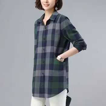2023 Nuevas Blusas De Las Mujeres De Corea Del Estilo Chic Y Elegante Oficina Look Casual, Camisas De Manga Larga A Cuadros Femenino Superior Pongo A Trabajar T220