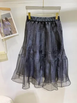 Falda en capas proceso de corte de la industria pesada de empalme crujiente de forma elástica en la cintura de moda casual 2023 verano nuevo estilo 0315