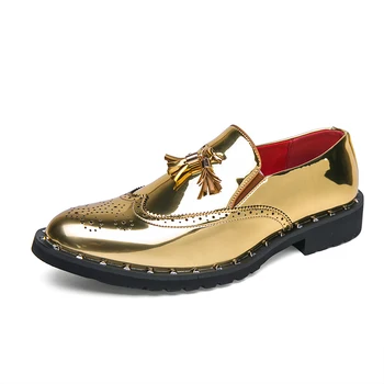 de Moda de lujo de Oro de los Hombres de Zapatos de la Etapa de Rendimiento de los Zapatos Brillantes Acrobat Punta del dedo del pie Zapatos de Cuero Masculino Habitual Peluquería Zapatos de Hombre