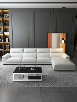 El estilo italiano sofá de cuero tamaño moderno simple de gama alta de cuero de la sala de estar sofá de la sala de la combinación de sofá de los muebles
