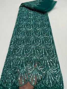 Nigeria mano con lentejuelas de Malla de Tela de Encaje de África 2022 alta calidad de lujo con cuentas de Tul de encaje de la boda vestido de noche de coser