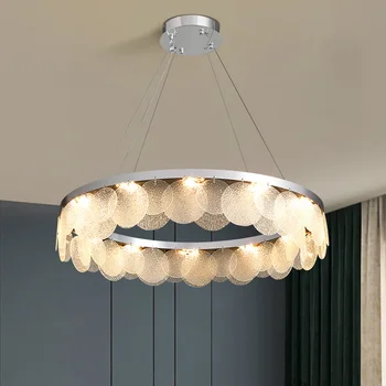 Arañas de Luces de Estilo Moderno LED Lámpara de Techo de Salón Dormitorio Cocina Comedor Redonda de Cristal de Plata Brillo Casa Decor